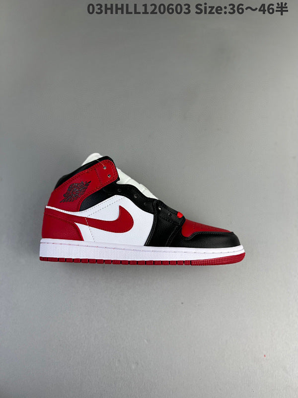 Air Jordan 1 Mid "Bred Toe" Mid AJ1 1 aj1 1 Chaussure Basketball Série